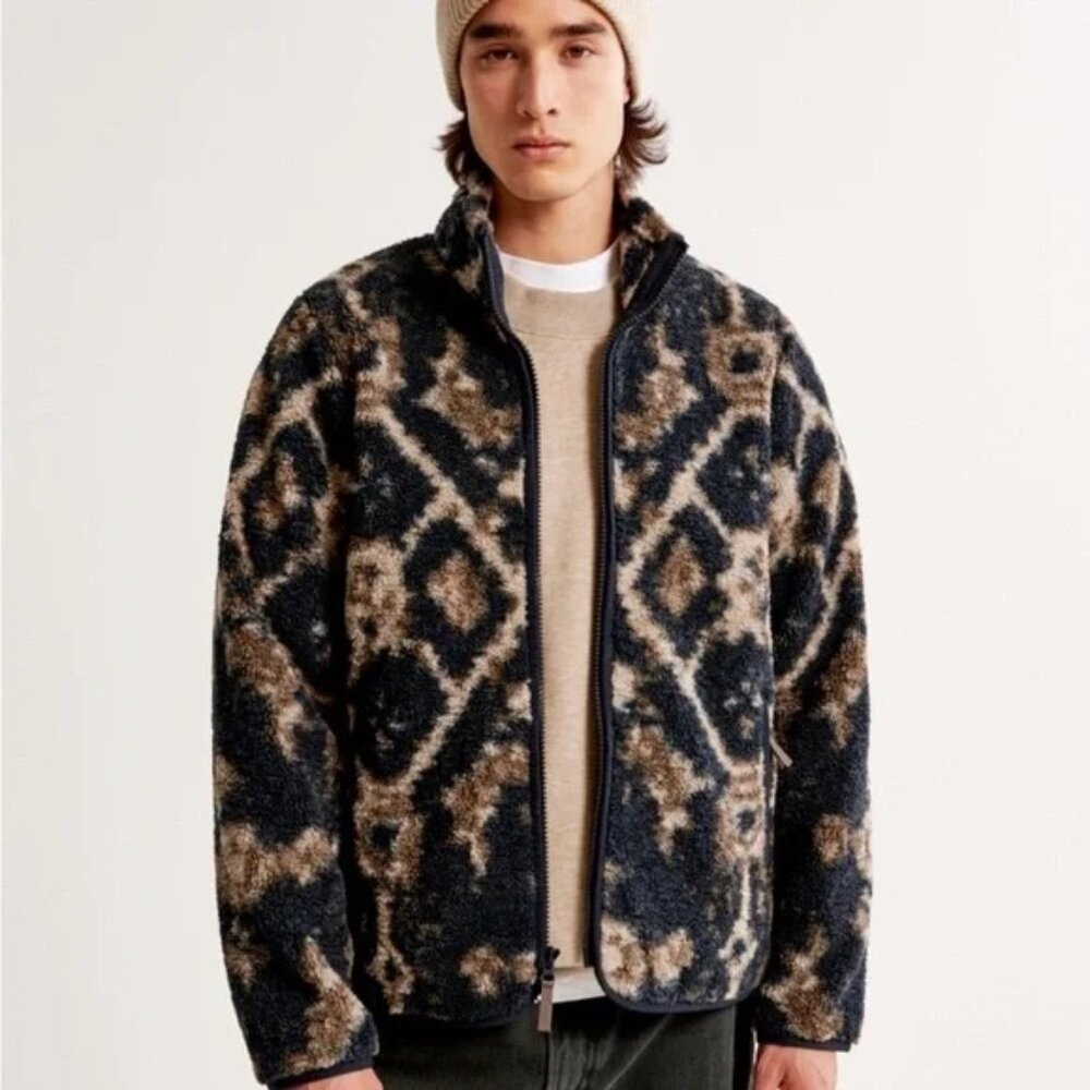 Abercrombie & Fitch Pattern Sherpa Full Zip Jacket NWT - Large